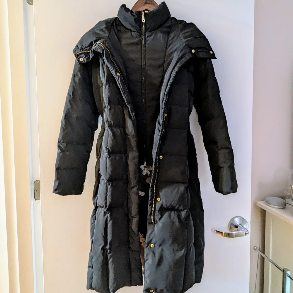 Cole Haan Bib Insert Down and Feather Fill Coat Black Petite Small - Picture 3 of 9